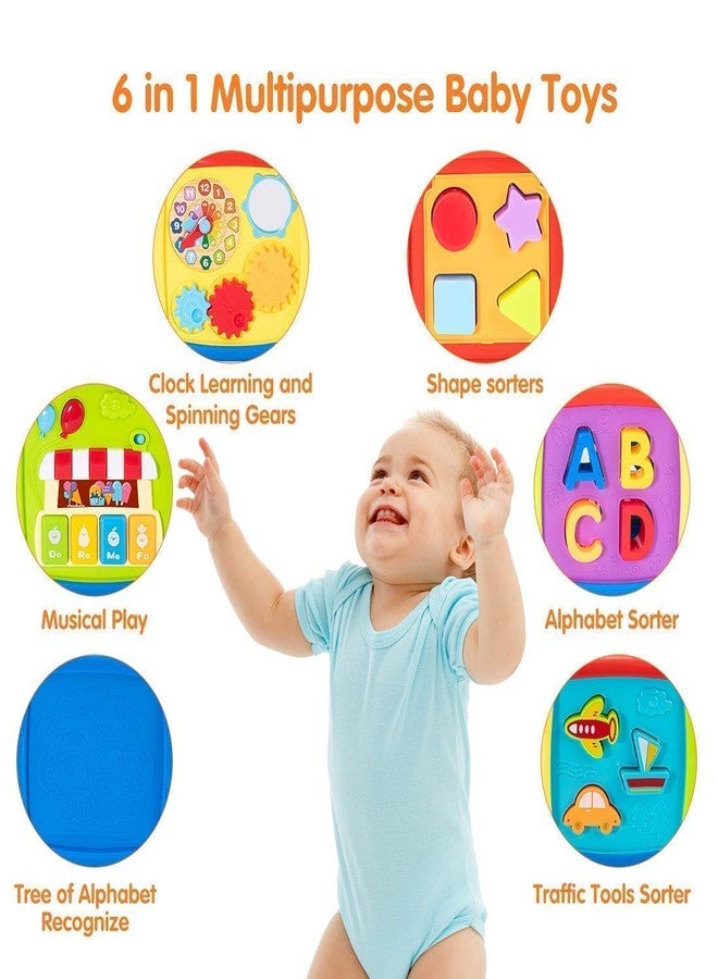 NIJEK STORE مكعب أنشطة الأطفال 6 في 1 من متجر نيجك، يتضمن حروف ABCD، وفرز الأشكال الملونة، وساعة على شكل مركبة، ومفاتيح بيانو، وشجرة حروف الأبجدية، لعبة تعليمية للأطفال - Image 4